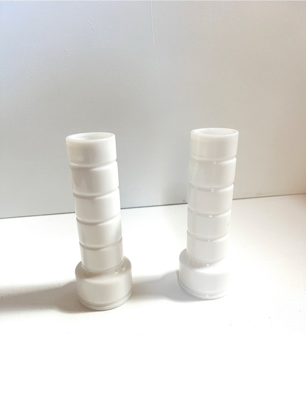 Vintage | Milk Glass Pillar Vases (Pair)